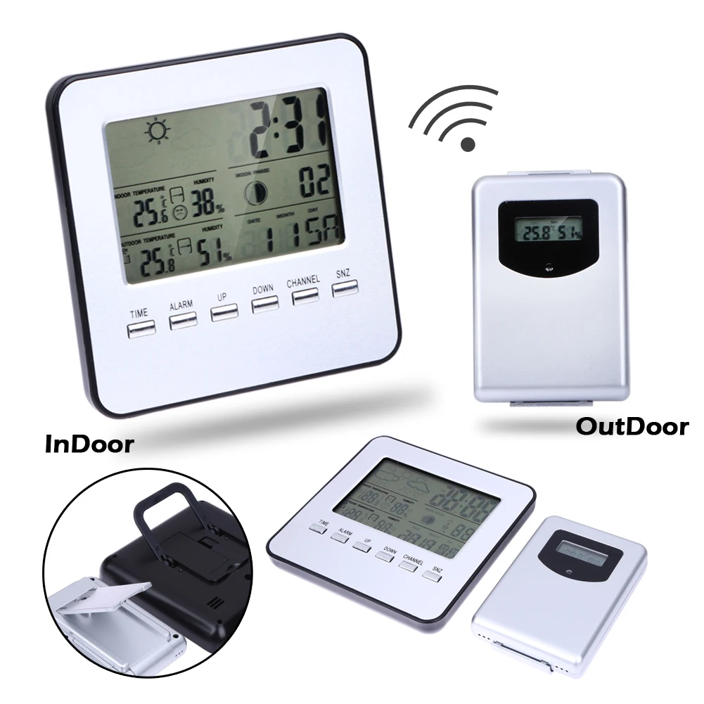 

Digital Wireless Indoor/Outdoor Weather Station Temperature Humidity Meter Sensor Hygrometer Clock Digital Thermometer