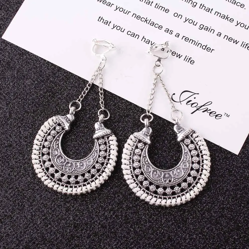 FAMSHIN Fashion Boho Long Clip on Earrings For Women Jewelry Vintage Earrings Power Bohemian Rope Wrap ear clip earrings clip earrings ear clip