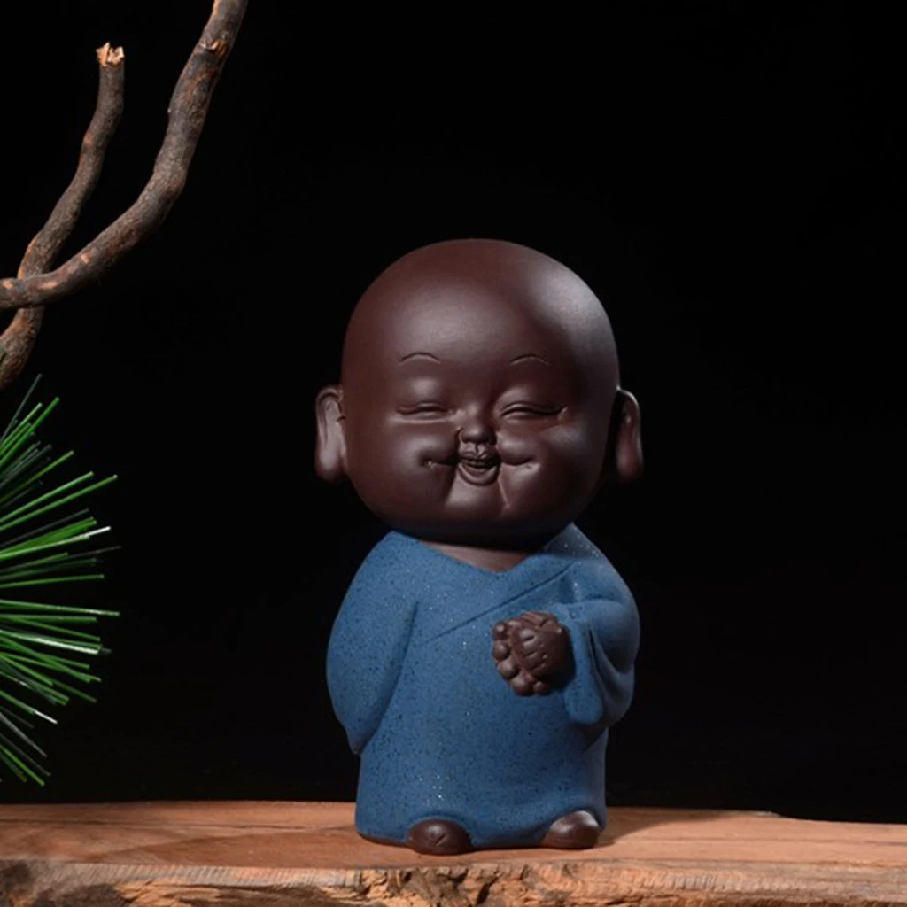 Amagogo Mini Ceramic Buddha Statue Monk Tea Pet for Zen Garden Sand Meditation Home Office Table Decoration