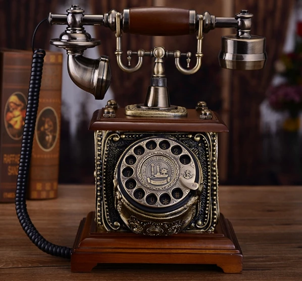 Модный старинный телефон из твердой древесины, вращающийся металлический диск, домашний телефон