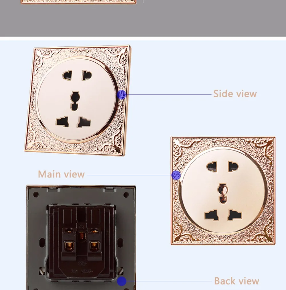 Роскошная резная Золотая многофункциональная настенная розетка 220v 10A
