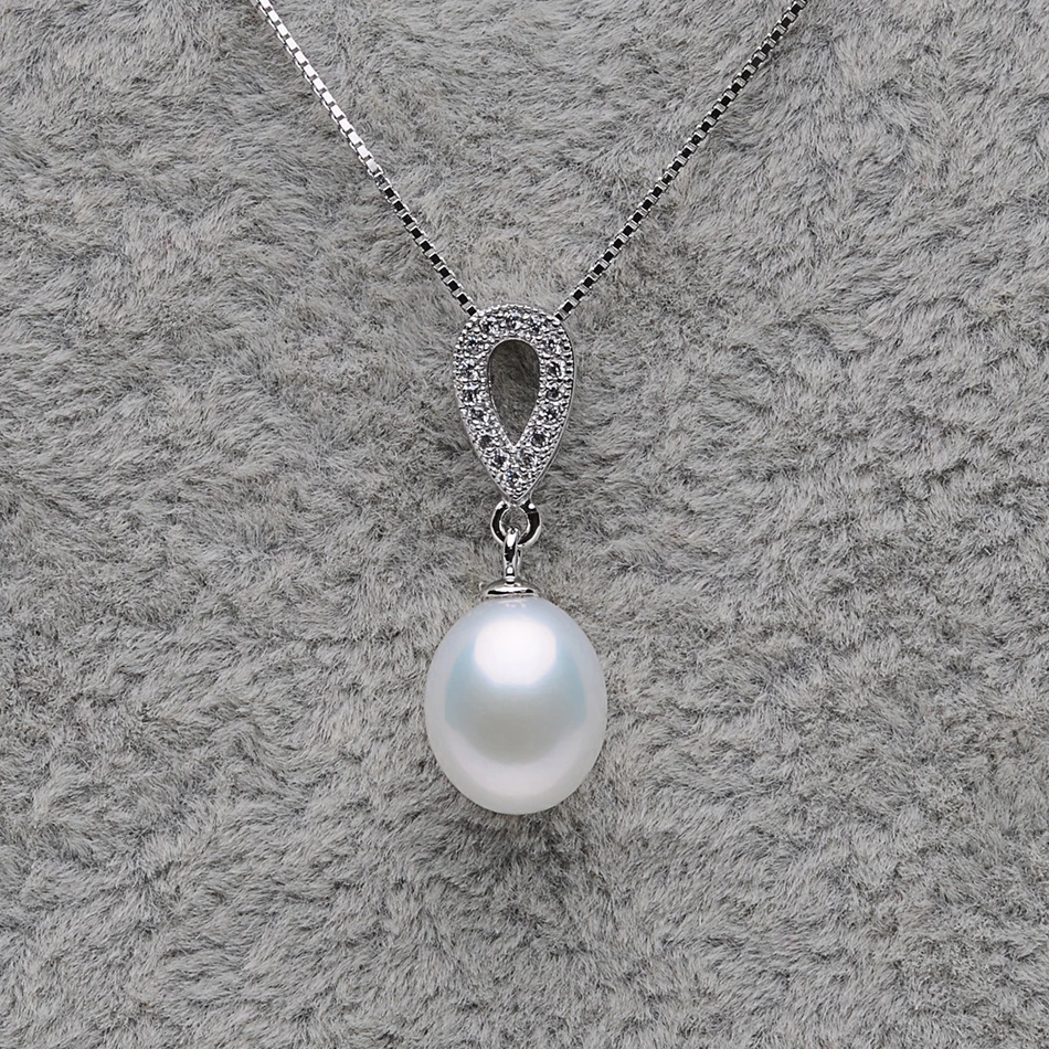 Трендовое ожерелье с подвеской из натурального жемчуга для женщин, подарки 8-9 мм, белый пресноводный жемчуг, 925 пробы, серебряная цепочка, хорошее ювелирное изделие