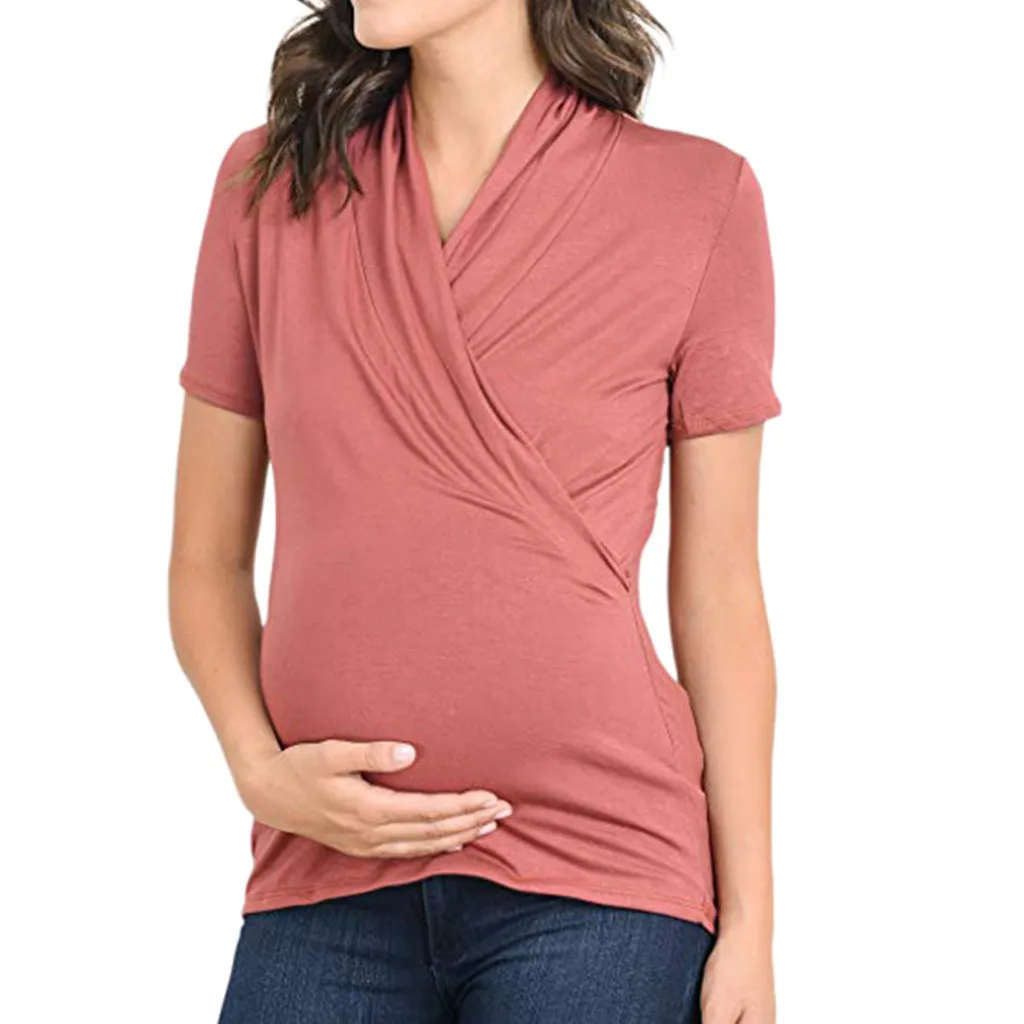 

Women Pregnancy V-neck Short Sleeve Tops Nusring Baby Maternity Blouse Clothes Maternity Clothes Shirt Maternity blouse