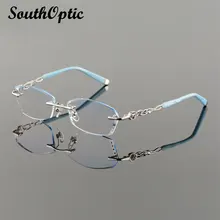 2016 New Rimless Korean Women Optical Frame Including 1.61 Asphereic Tinted HMC UV400 EMI Lens Titanium Rimless 58101 Eyewear