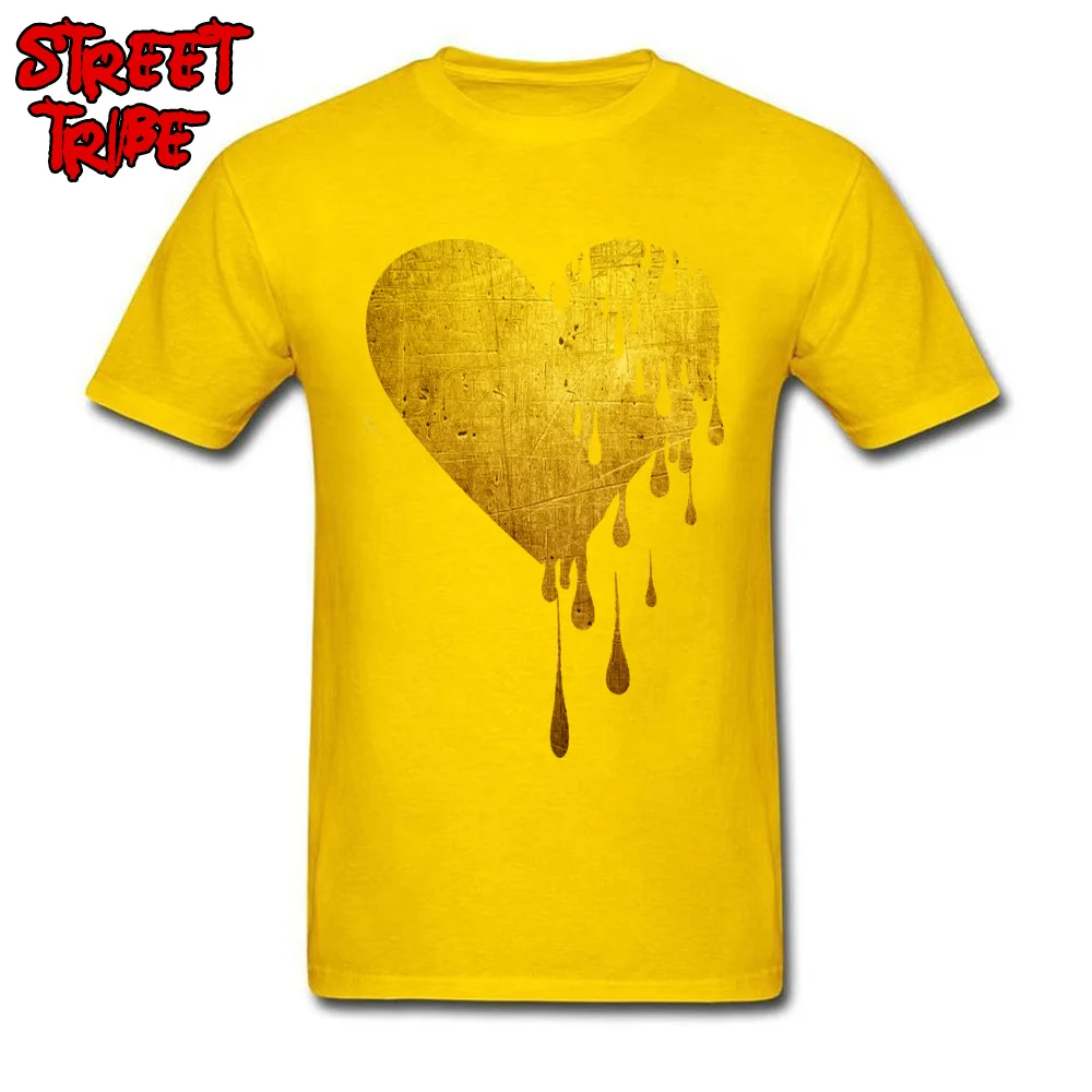 2018 Newest Bleeding Gold Heart Short Sleeve T Shirts Labor Day Round Neck 100% Cotton Tops Shirt for Men Tee Shirts Printed On Bleeding Gold Heart yellow