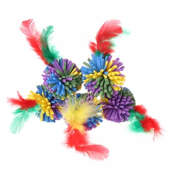 

5pcs Pet Cat Toys EVA Colorful Flower Ball Dogs Puppy Kitten Interactive Funny Play Balls With Feather Toy Cat Supply C42