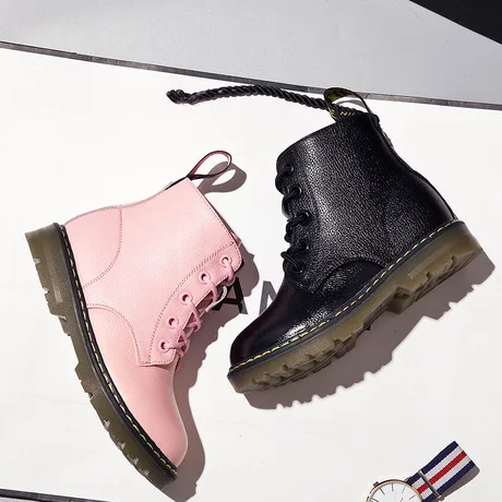 Boots kids Shoes Kids boots girls Martin boots genuine leather boys boots lace-up wholesale fashion winter shoes warm quality