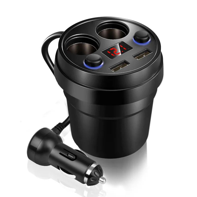 

Henzarne 5V 3.1A Cup Car Charger Digtial Display Dual USB Car-Charger With 2 Cigarette Lighter Socket For GPS DVR Mobile