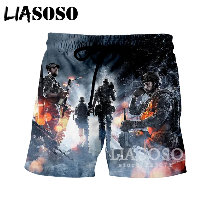 LIASOSO Летняя мода Для мужчин Для женщин шорты 3D принт видеоигра Battlefield пляжные Фитнес Повседневное свободные Забавный Хип-хоп шорты A009-07