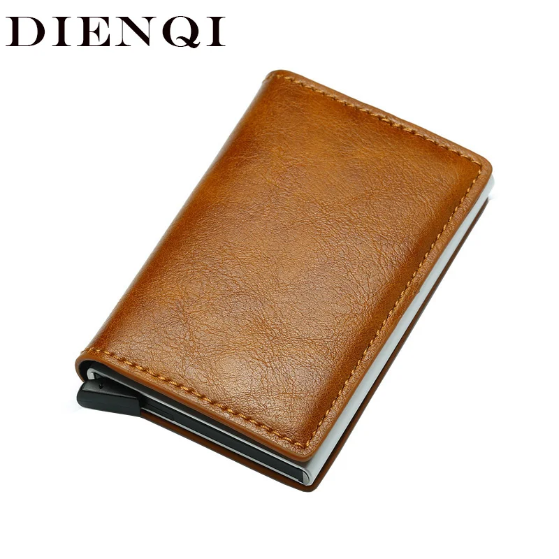 DIENQI Top Quality Wallet Men Money Bag Mini Purse Male Vintage Automatical Aluminium Rfid Card Holder Wallet Small Smart Wallet DIENQI Top Quality Wallet Men Money Bag Mini Purse Male Vintage Automatical Aluminium Rfid Card Holder Wallet Small Smart Wallet