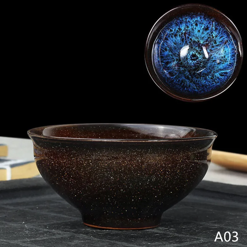

Kiln Change Ceramic Tea Cup Jian zhan Chinese Traditional Craft Beautiful patterns Tea Bowl Tea Pot with Free Green Tea Gift