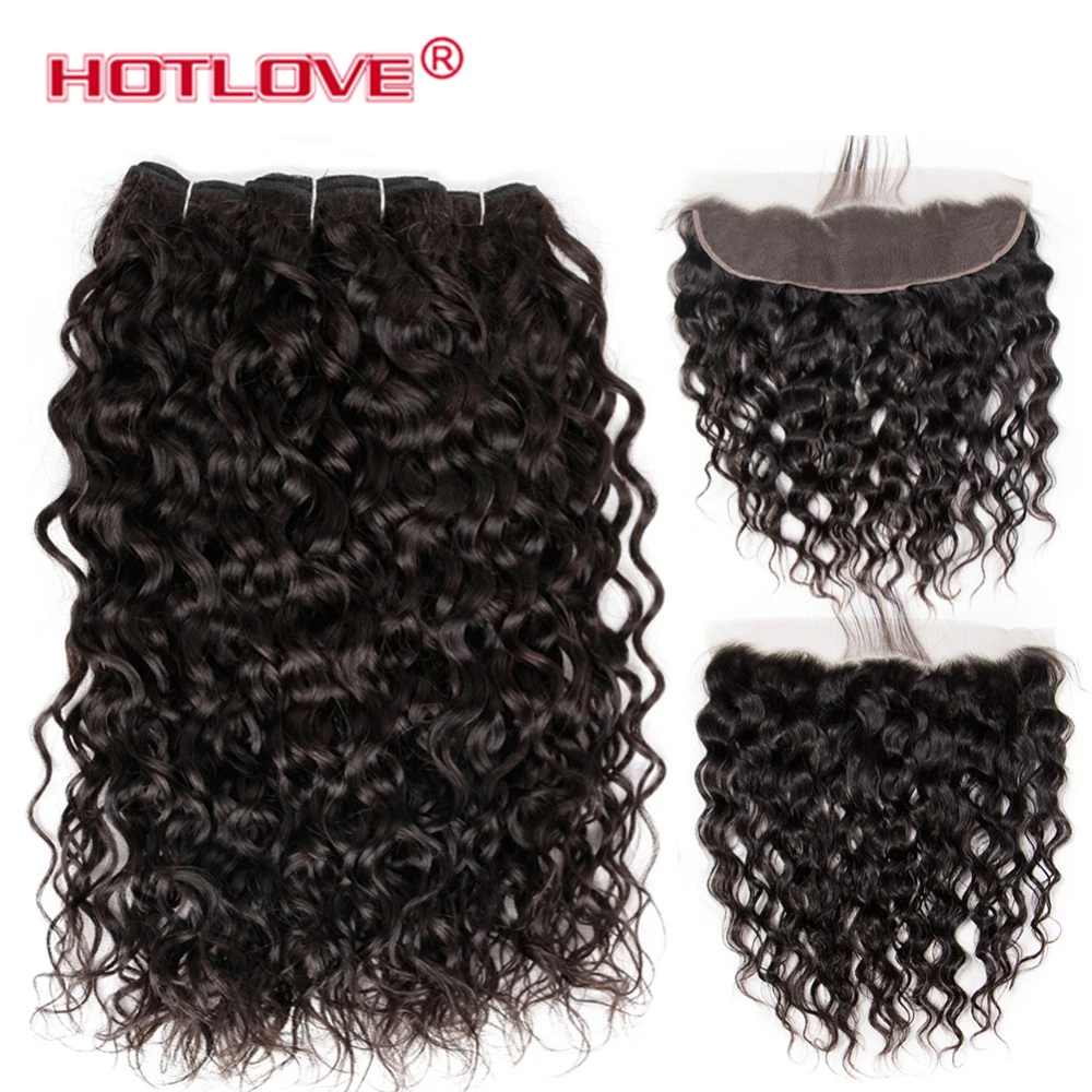 Brazilian-Water-Wave-Hair-3-4-Bundles-With-Frontal-Non-Remy-Human-Hair-Weave-With-Closure