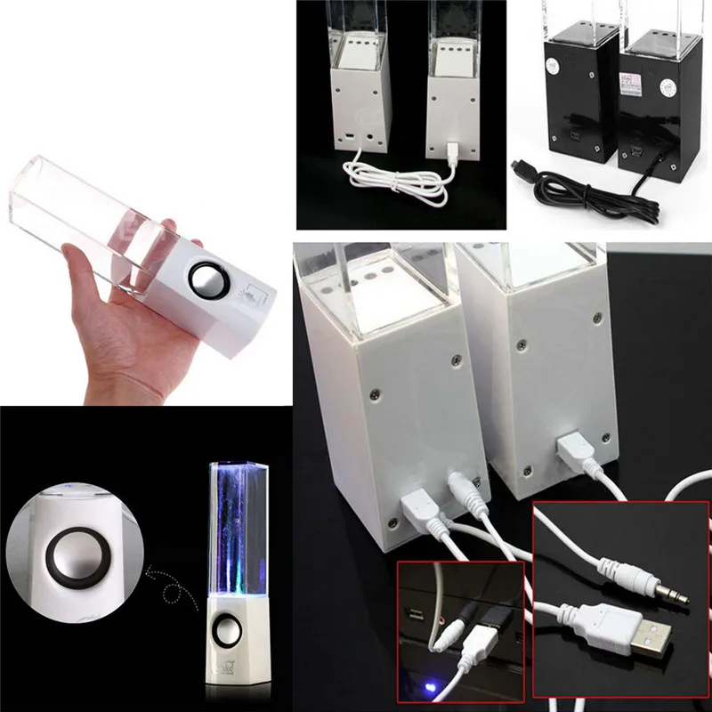 Beste 2 STKS LED Light Dancing Water Music Fontein Light Luidsprekers voor PC Laptop Voor Telefoon Draagbare Bureau Stereo Speaker