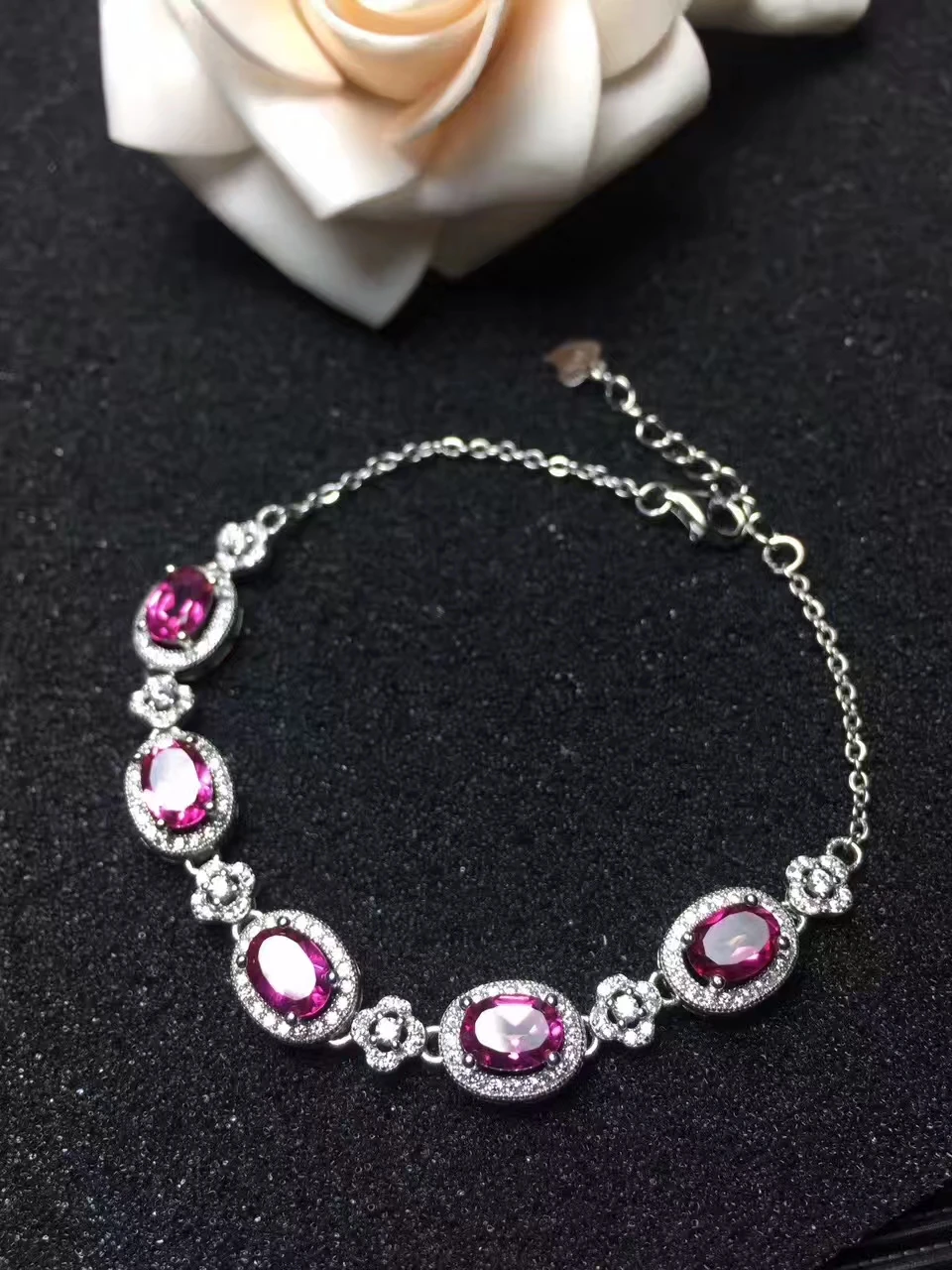  Bracelet topaze rose naturel pierres précieuses naturelles élégant trèfle Bracelet rond 925 bracele