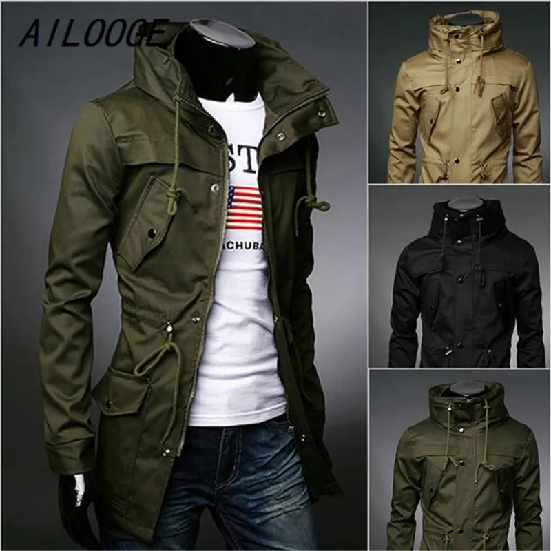 

AILOOGE 2017 Autumn Male Trench Slim Medium-long Fashion Outerwear Trench Male