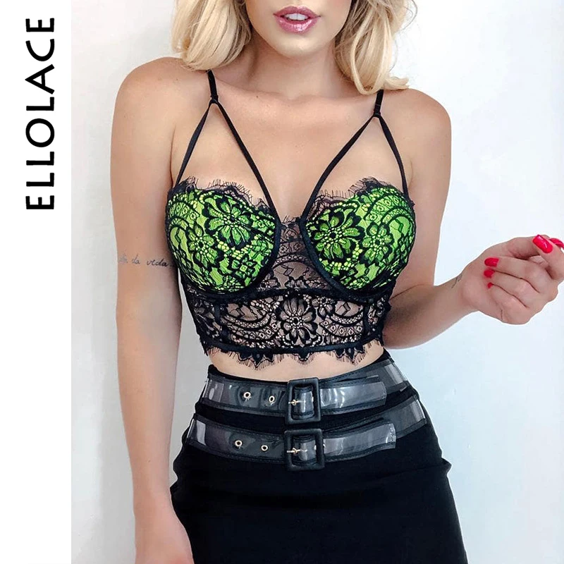 

Ellolace Fashion Green Lace Bra Underwear Embroidery Women Bralett Lingerie Seamless Female Flee Bra Flower Backless Sexy Vest