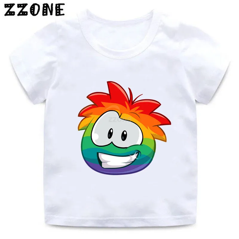 

Boys/Girls KC22 Club Penguin Rainbow Puffle Cartoon Print T shirt Kids Funny Clothes Baby Summer Short Sleeve T-shirt,HKP5256