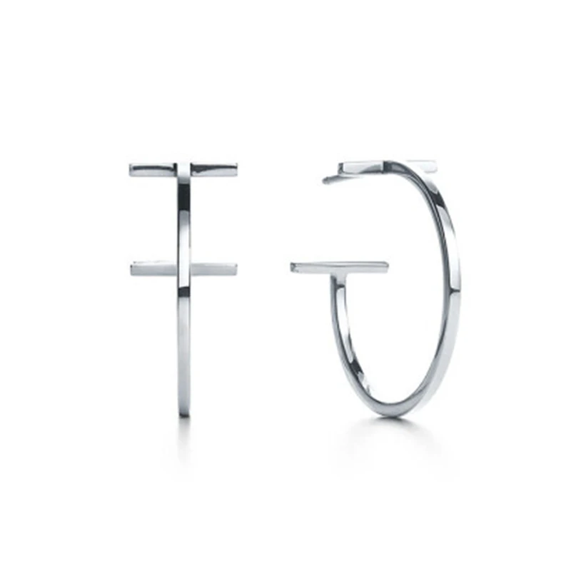 SHINETUNG Original S925 Sterling Silver Earrings T Font Trendy Earrings Women Logo Luxury High-End Jewelry