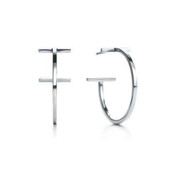 

SHINETUNG Original 100% S925 Sterling Silver Earrings T Font Trendy Earrings Women Logo Luxury High-End Jewelry