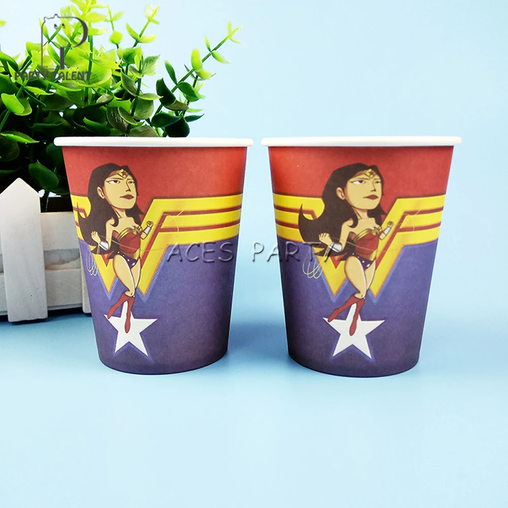 

Party supplies 8PCS Super Heros Wonder Woman theme party decoration disposable tableware one-off paper cups cup glass glasses