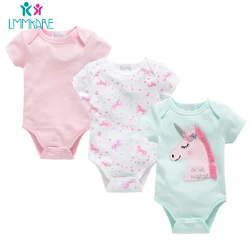 

3Pcs/setCotton Baby Bodysuit Cartoon Envelope Collar Short Sleeve Baby Clothing Summer Breathable Baby Triangle Crawling Clothes