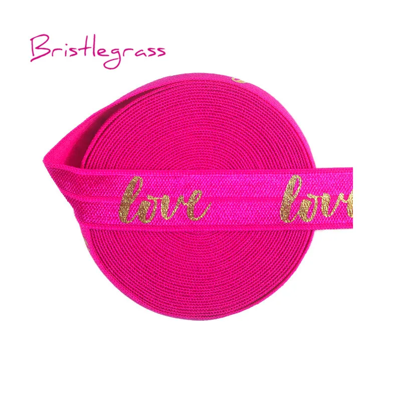 BRISTLEGRASS 5 Ярд 5/" 15 мм Золотая любовь фольга печать блестящая складка над эластичным врагом спандекс атласная лента платье с повязкой DIY шитье отделка