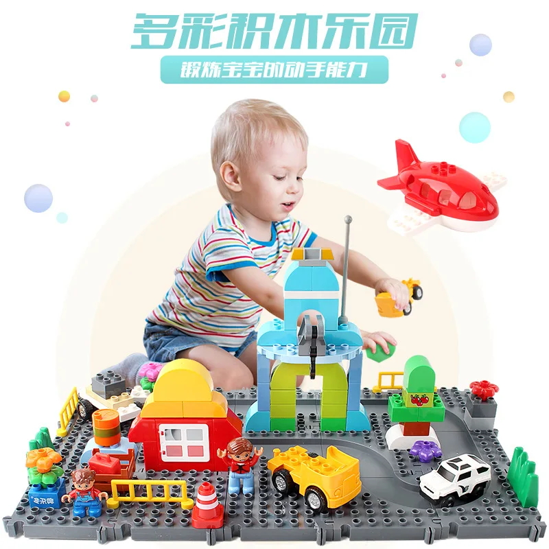 

Large Particle Track Building Block Bricks Airport Toys for Children Compatible with Legoingly Duploe Track Assembly Baby Gifts
