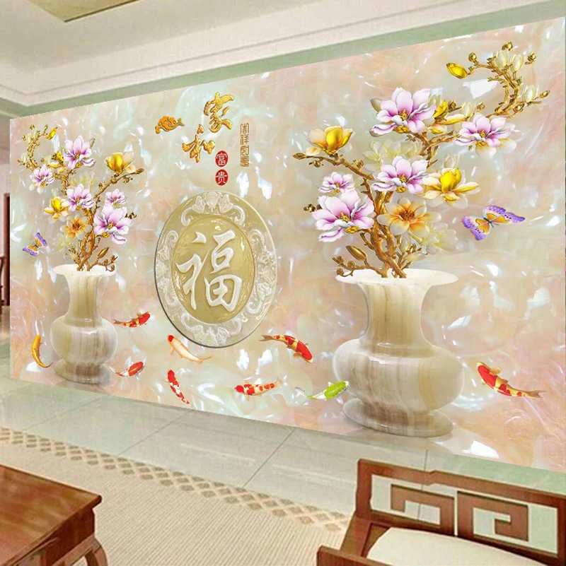 DIY Diamond Embroidery Round Magnolia flower nine fish Full rhinestone 5D painting cross stitch needlework | Дом и сад