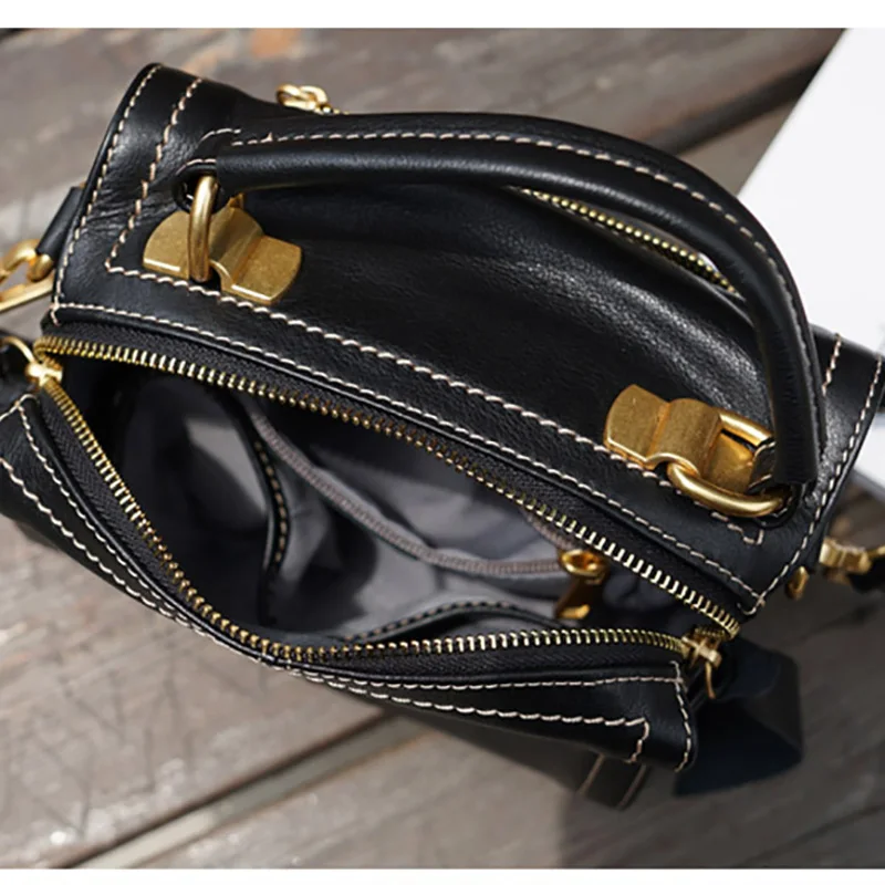 AETOO British style fashion retro handmade cowhide bag, leather shoulder oblique cross bag, casual bow lady small square Bag