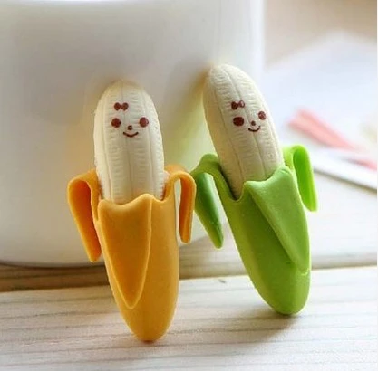 2pcs Cute Banana Style Pencil Rubber Erasers School Office Stationery Kid Gift B