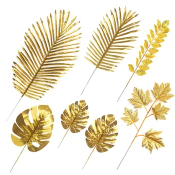 

5Pcs Artificial Gold Palm Leaves DIY Plant Home Party Wedding Birthday Table Decoration Baby Shower Party Supplies