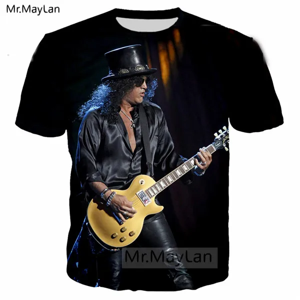 Pop Rock Slash Guitar 3D Print T shirt Men/women Hard Rock Streetwear T-shirt Guns N‘ Roses Band Hip Hop Man Tshirt Clothes 6XL - Цвет: Slash Tee 01