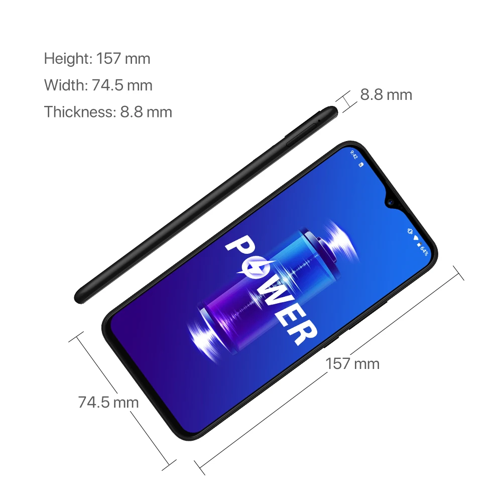  UMIDIGI Power Android 9.0 5150mAh Big Battery 18W 6.3' FHD+ Waterdrop Screen 4GB+64GB Helio P35 Glo - 33001167686