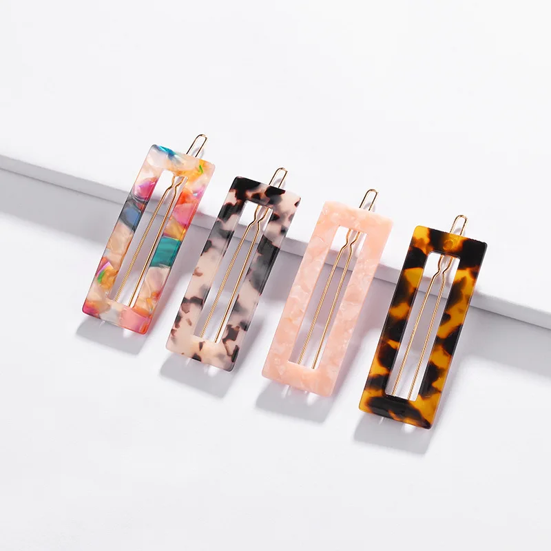 

New Arrival Vintage Women Acrylic Acetate Hair Clips Hairpins Leopard Print Rectangular Geometry Barrettes Girls Accessories