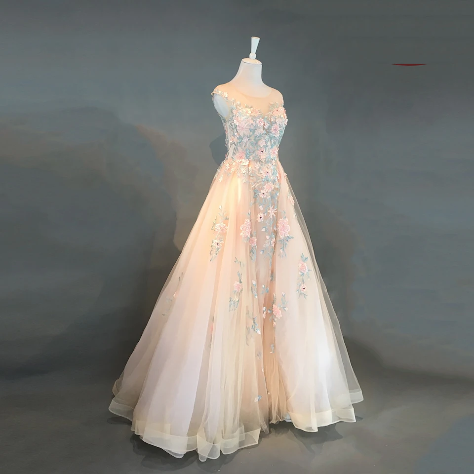 

Abiye Peach Floral 2 Pieces Formal Dresses With Detachable Train Pearls Beaded Evening Gowns Abendkleider Pretty Sheer Back