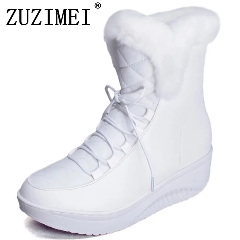

Hot Sale Shoes Women Boots Solid Slip-On Soft Cute Women Snow Boots Round Toe Flat with Winter Fur Ankle Boots Black white