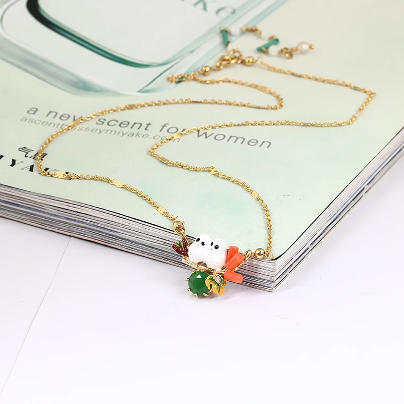 

France New Pattern Enamel Snow Owl Baby Crystal Owl Necklace Clavicle Chain Gold Really Plated Jewelry Women Gift