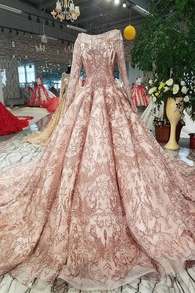 rose gold pink wedding dress