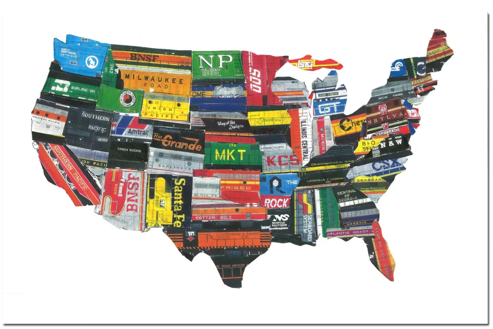 Pop Art Map of the United States Classic Vintage Retro Kraft Decorative