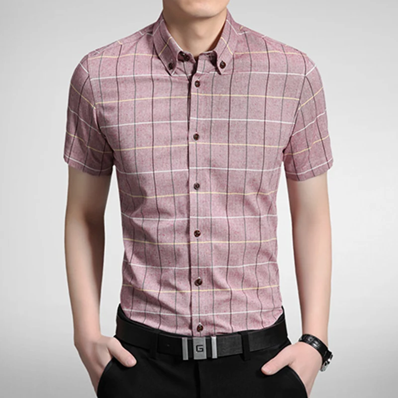 5XL мужские рубашки летние с коротким рукавом мужские стильные повседневные мужские клетчатые рубашки из хлопка и полиэстеровой ткани