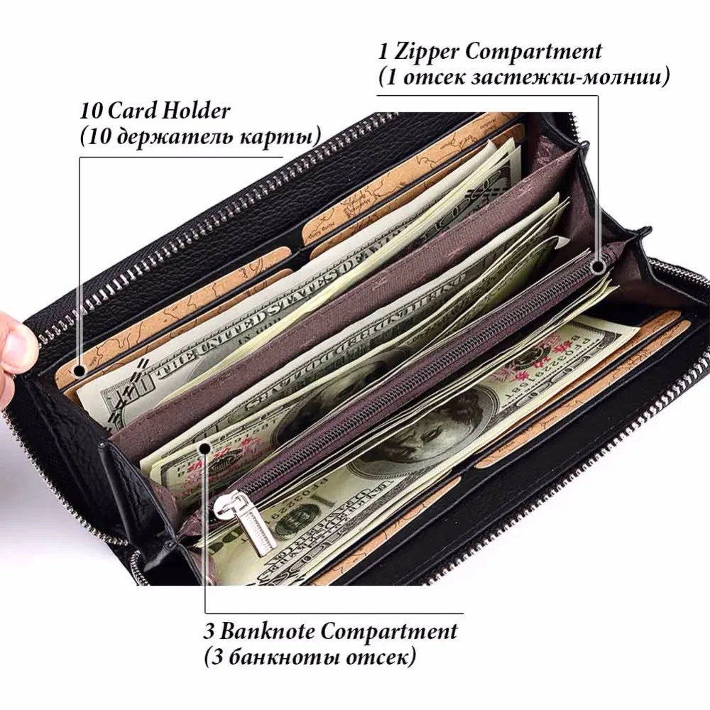 Кошелек KAVIS мужской из натуральной кожи длинный деловой|purse male|brand pursebusiness purses |