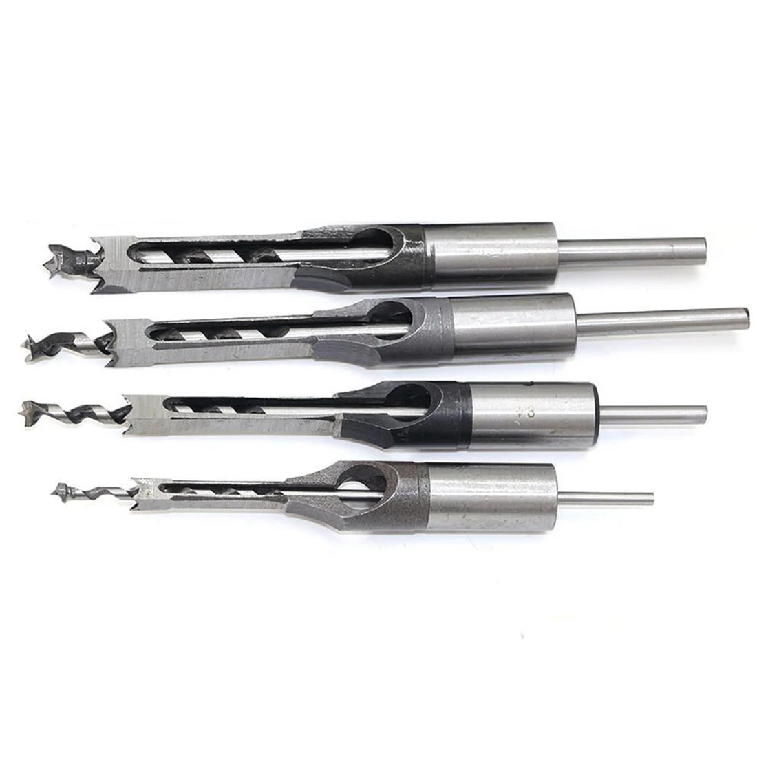 

4pcs 6.4mm/8mm/9.5mm/12.7mm Hollow Square Hole Saw Mortiser Chisel Auger Drill Bit Woodworking Tool