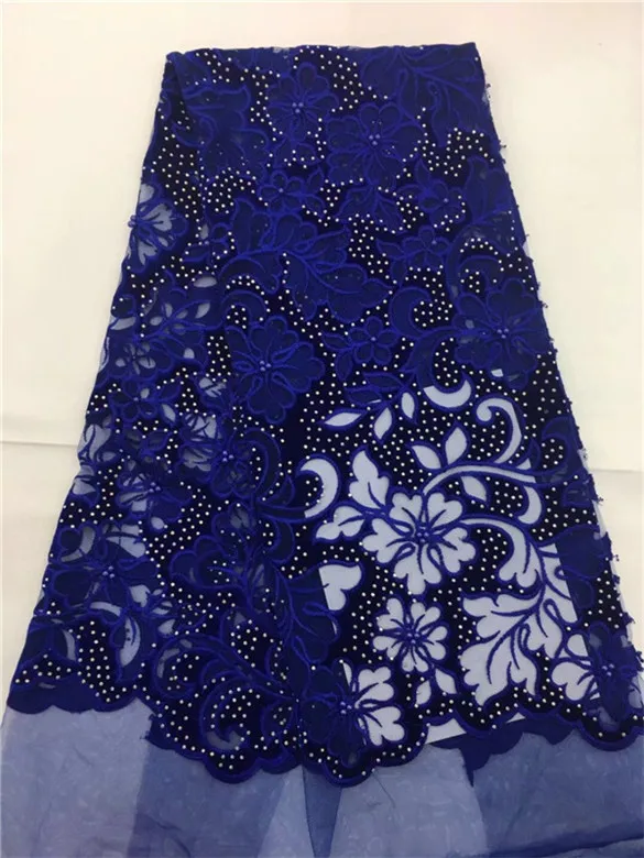 

2018 Latest Popular Designs beads lace Fabric Royal Blue velvet African Lace Fabric High Quality indian silk George lace fabric