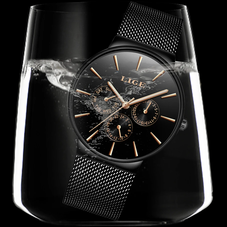 Mens Watches LIGE Top Brand Luxury Waterproof Ultra Thin Date Clock Male Steel Strap Casual Quartz Watch Men Sports Wrist Watch