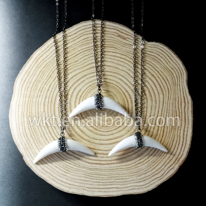 WT NV071New Black Gun electroplated 18inch Chain Horn pendant necklace