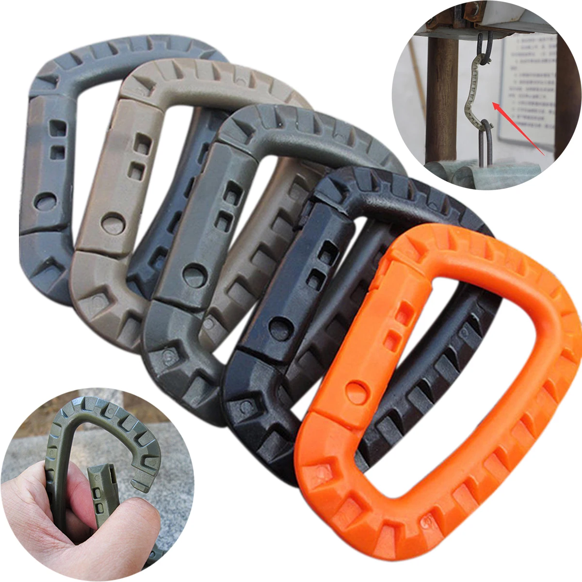 New 5 Pcs/ Lot Outdoor Camping Hiking Plastic D-Ring Carabiner Key Chain Clip Hook Buckle Travel Kits Random Color