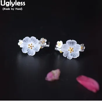 

Uglyless 100% Real 925 Sterling Silver Flowers Stud Earrings for Women Crystal Plum Blossom Studs Romantic Floral Brincos Bijoux