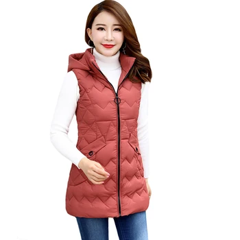 

Plus Size M-4XL Women Winter Vests 2019 New Long Slim Vest Cotton Padded Jacket Sleeveless Female Hooded Waistcoat Vest D290