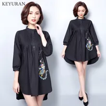 2018 Spring Autumn New Female Black Long Blouses Long Sleeve Casual Embroidery Shirts Women’s Top and Blouses roupa feminina 5XL