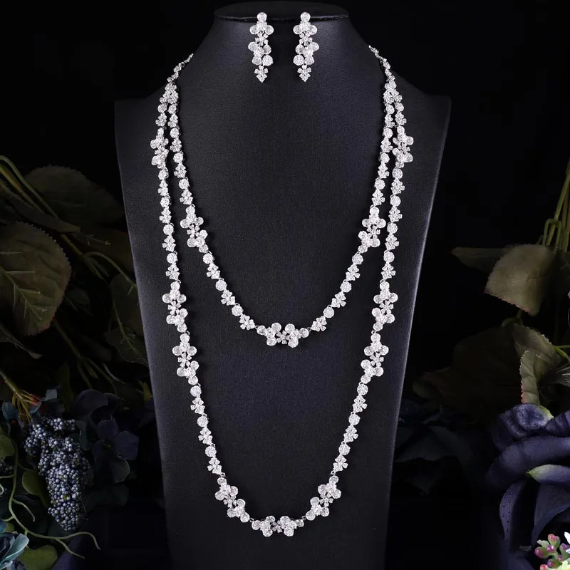 

ACCKING Elegant Cubic zircon LUXURY LONG necklace earrings full jewelry set for women bridal dress dinne CZaccessoryr